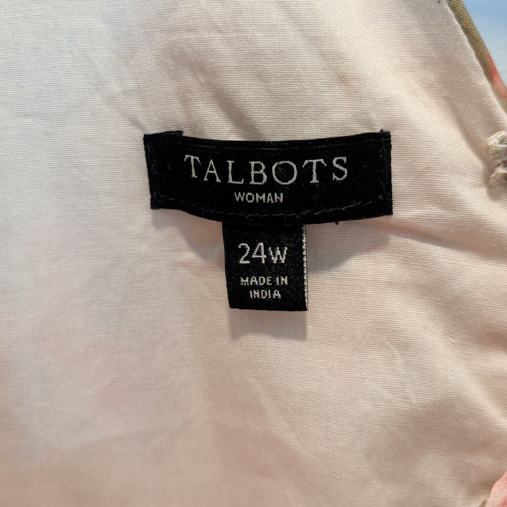 Talbots Women's Plus Sz 24W Peach Tan Satin V Neck Sheath Dress Waist Tie - Picture 7 of 8